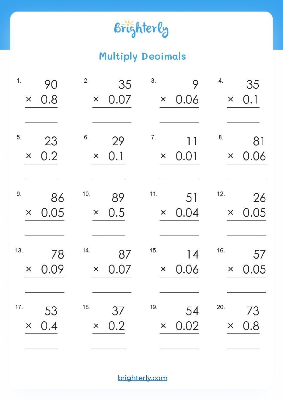 worksheets for decimals
