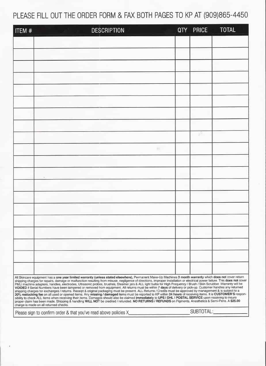 free printable order form templates