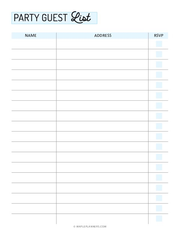 party invite list template