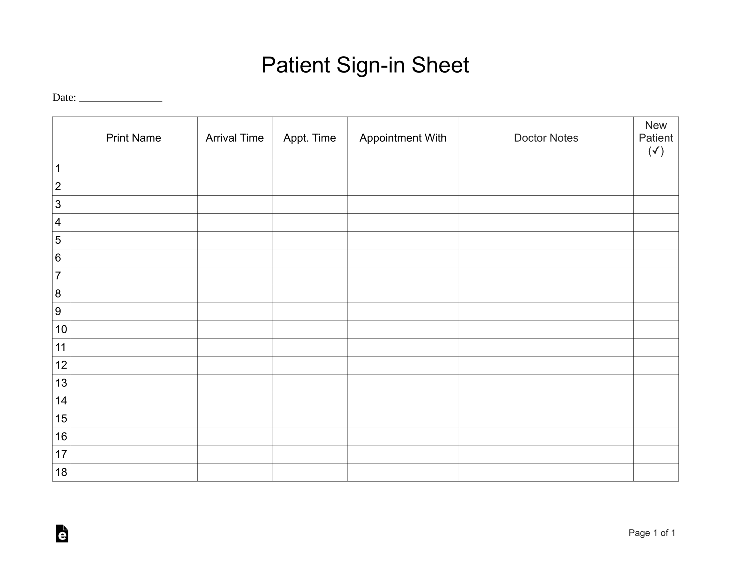 free printable patient sign in sheet template
