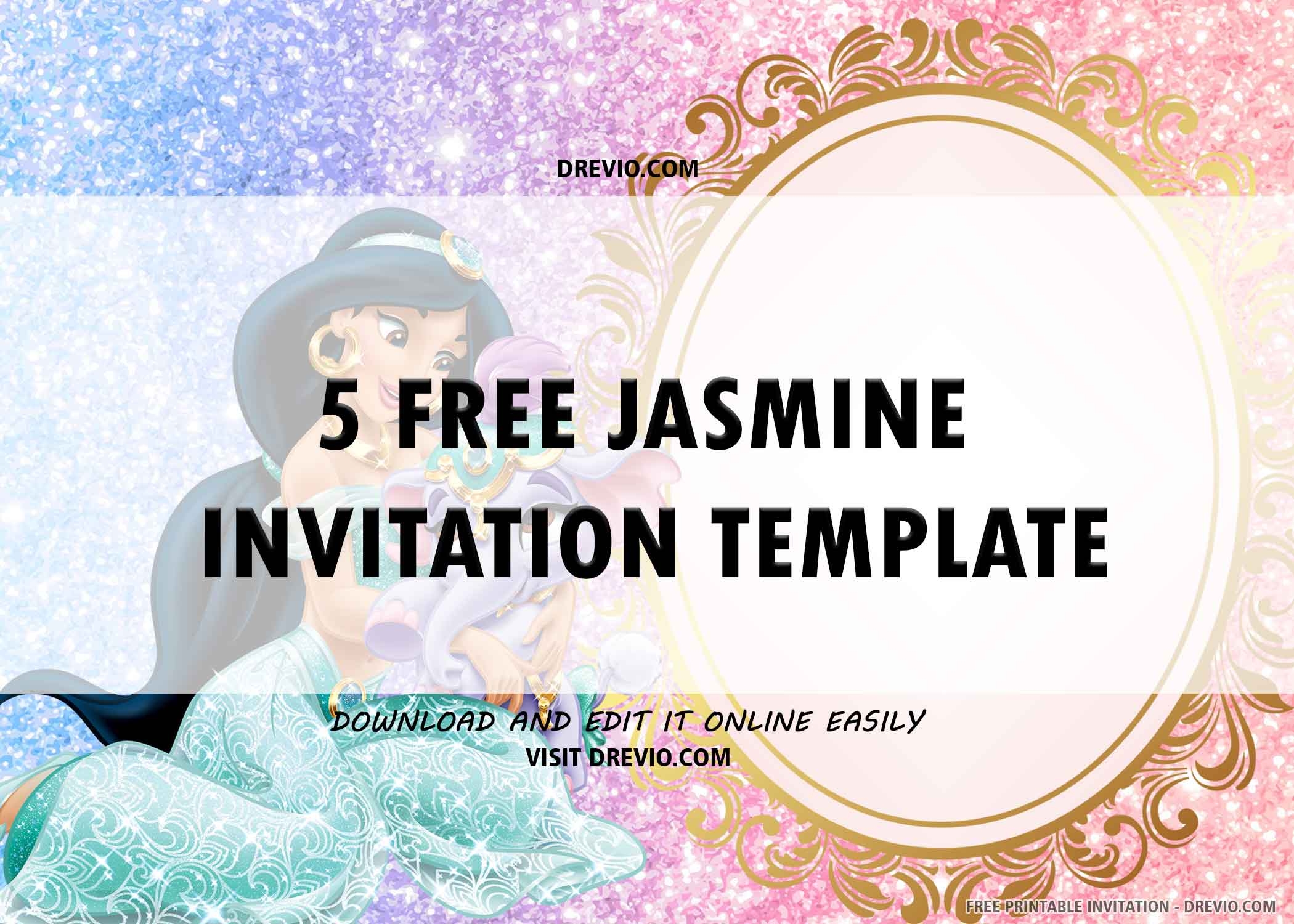  FREE PRINTABLE Princess Jasmine Birthday Invitation Template