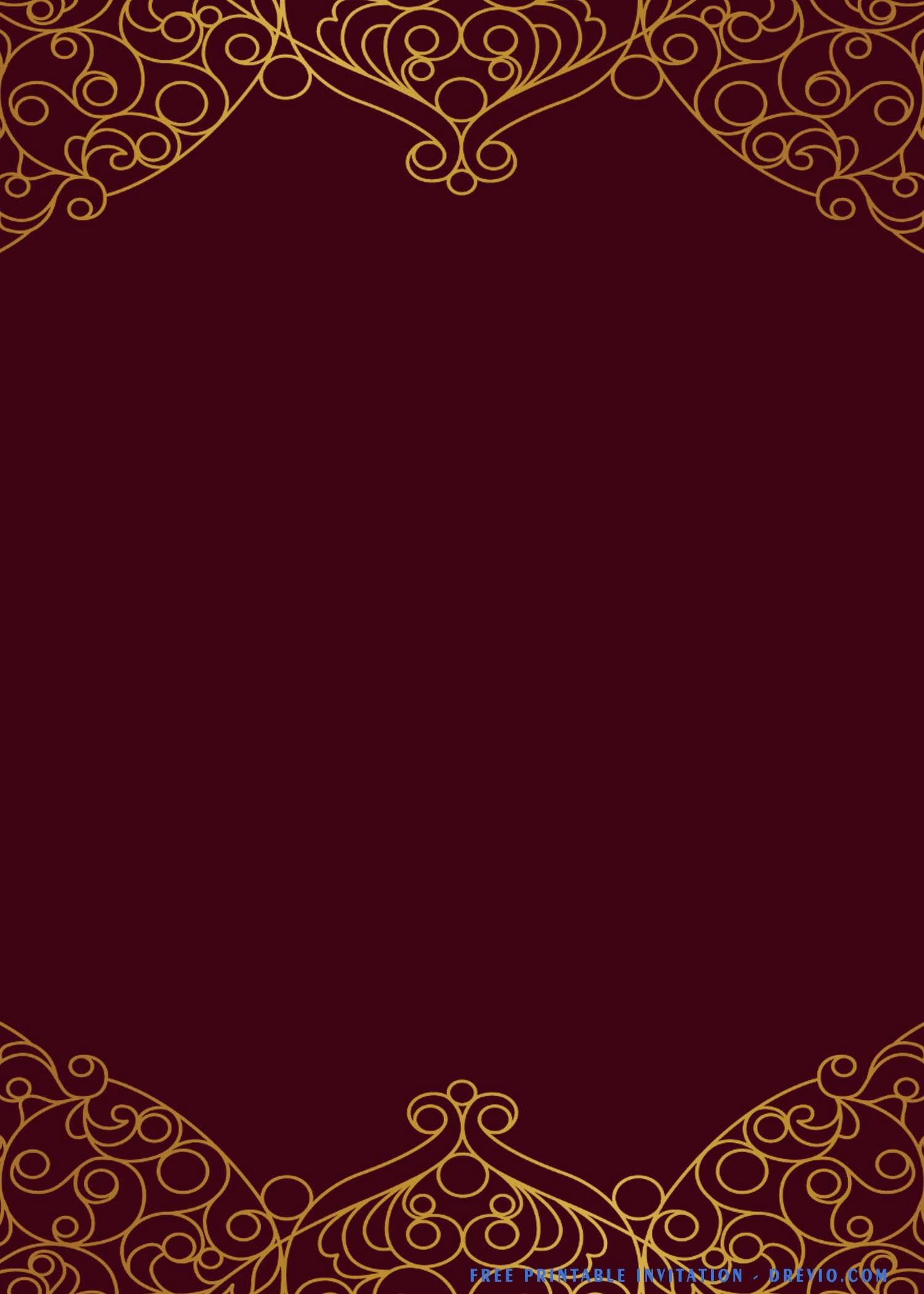 FREE Printable Red And Gold Elegant Floral Invitation Templates