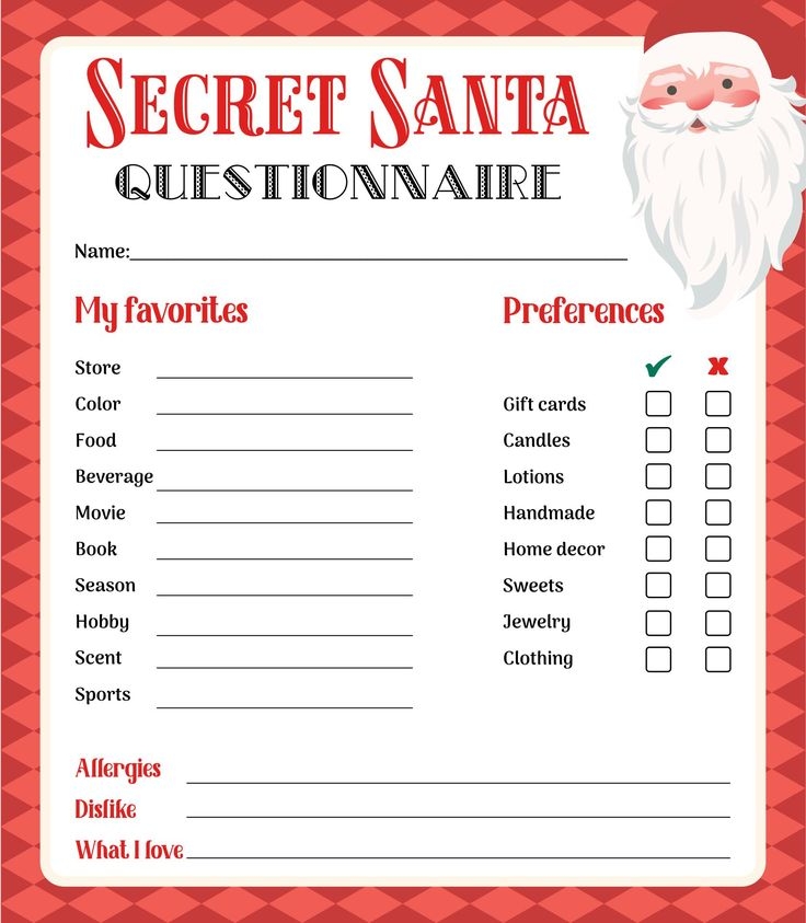 Free Printable Secret Santa Questionnaire