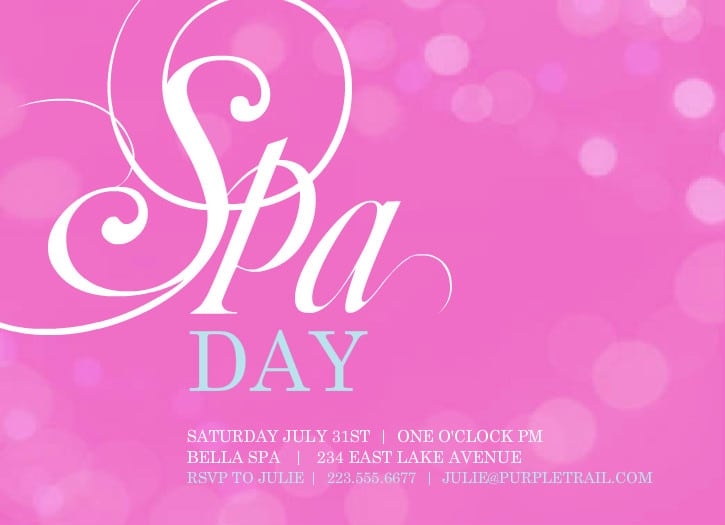 spa birthday invitation template