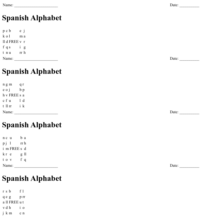 spanish alphabet worksheets