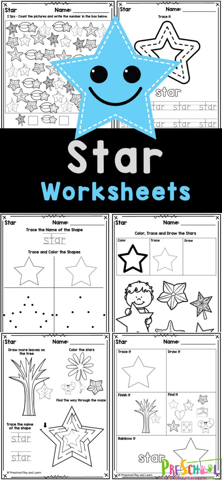 FREE Printable STAR Shape Worksheets For Preschool Shapes Worksheets