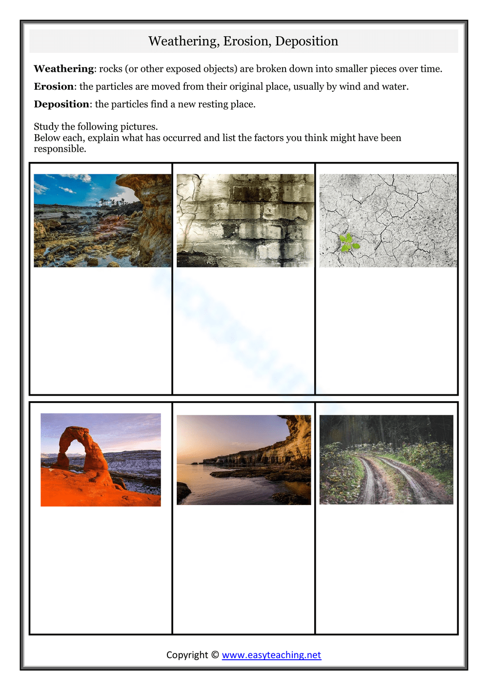 weathering deposition and erosion worksheet