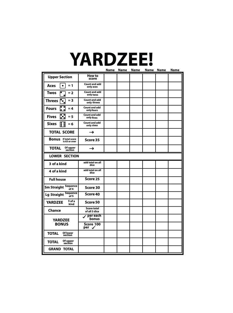 Free Printable Yardzee Score Sheet Printable Word Searches 42 OFF