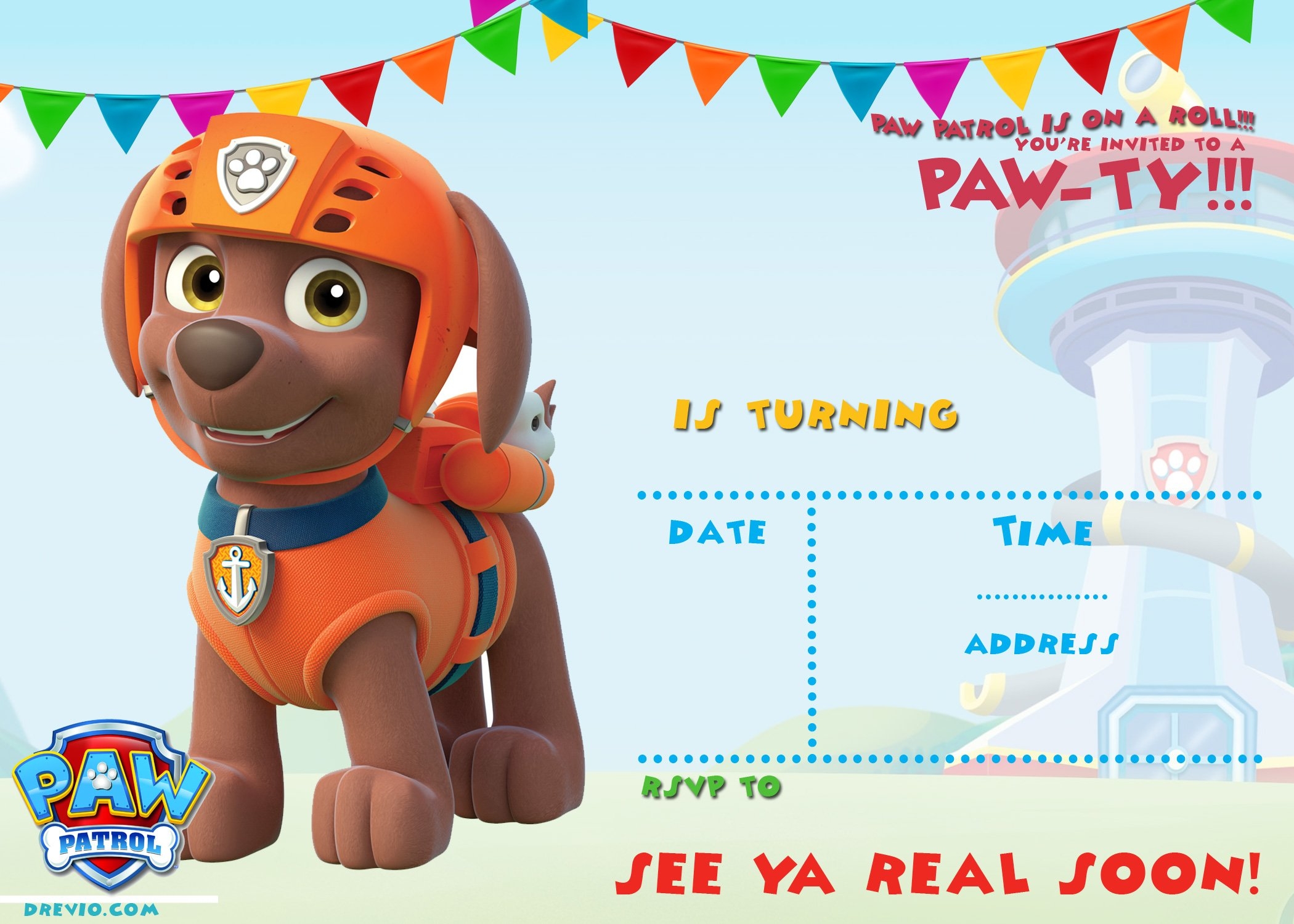 FREE Printable Zuma Paw Patrol Invitation Template FREE Invitation