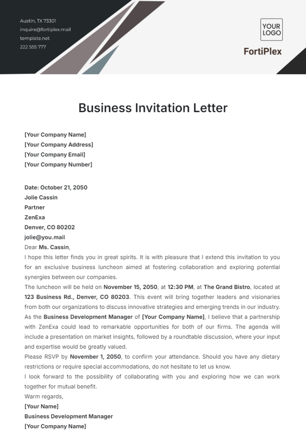professional invitation letter template