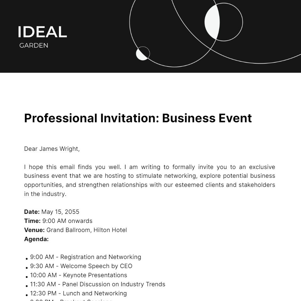 Free Professional Invitation Letter For Business Event Template To Edit