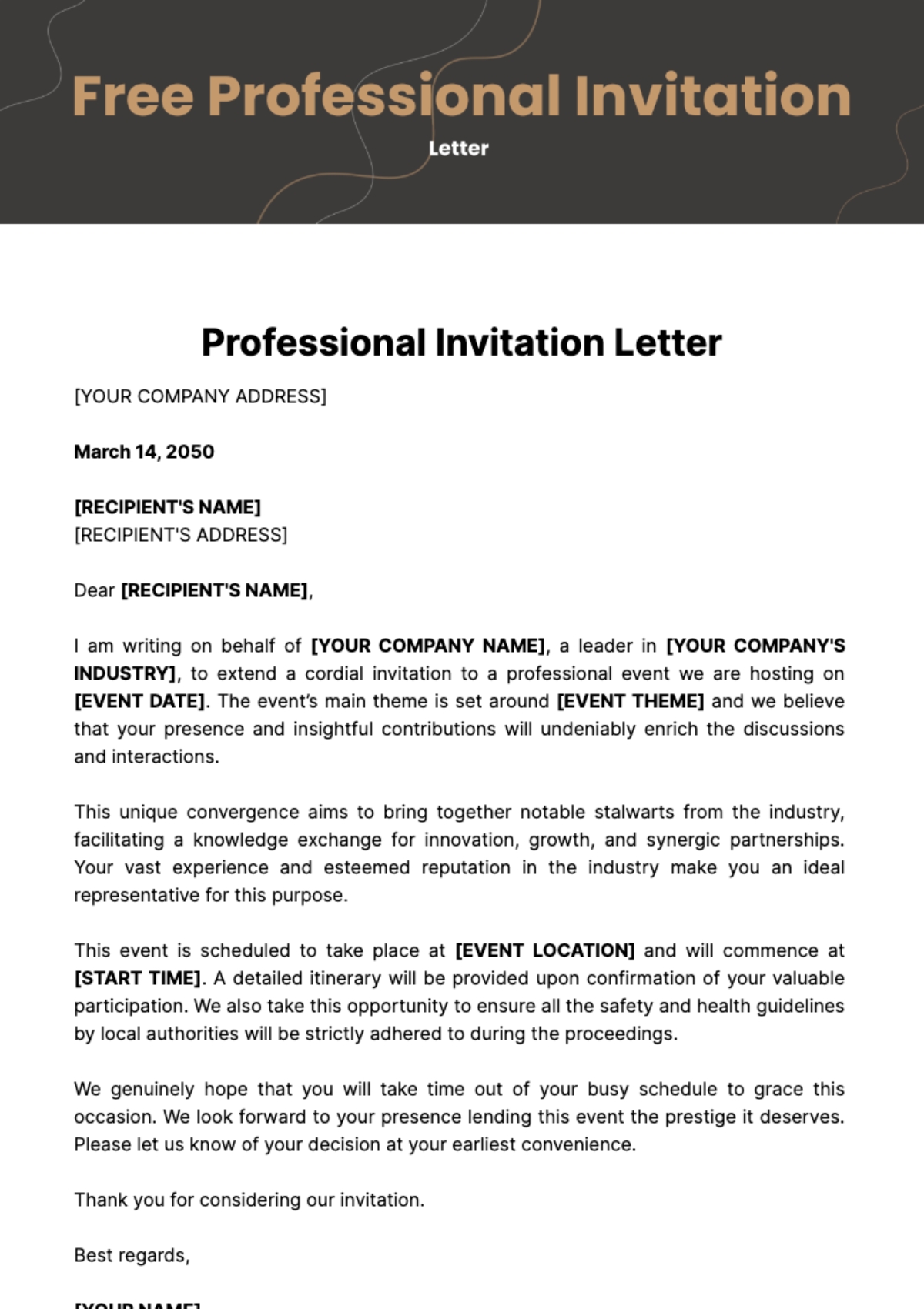 Free Professional Invitation Letter Template To Edit Online