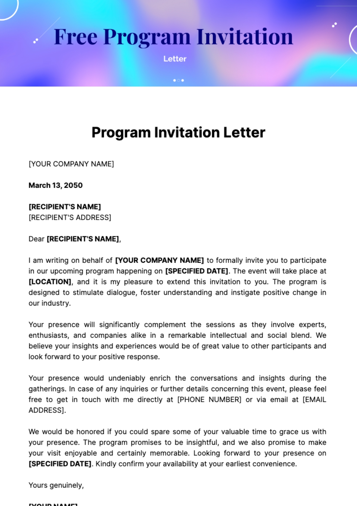 program invitation template