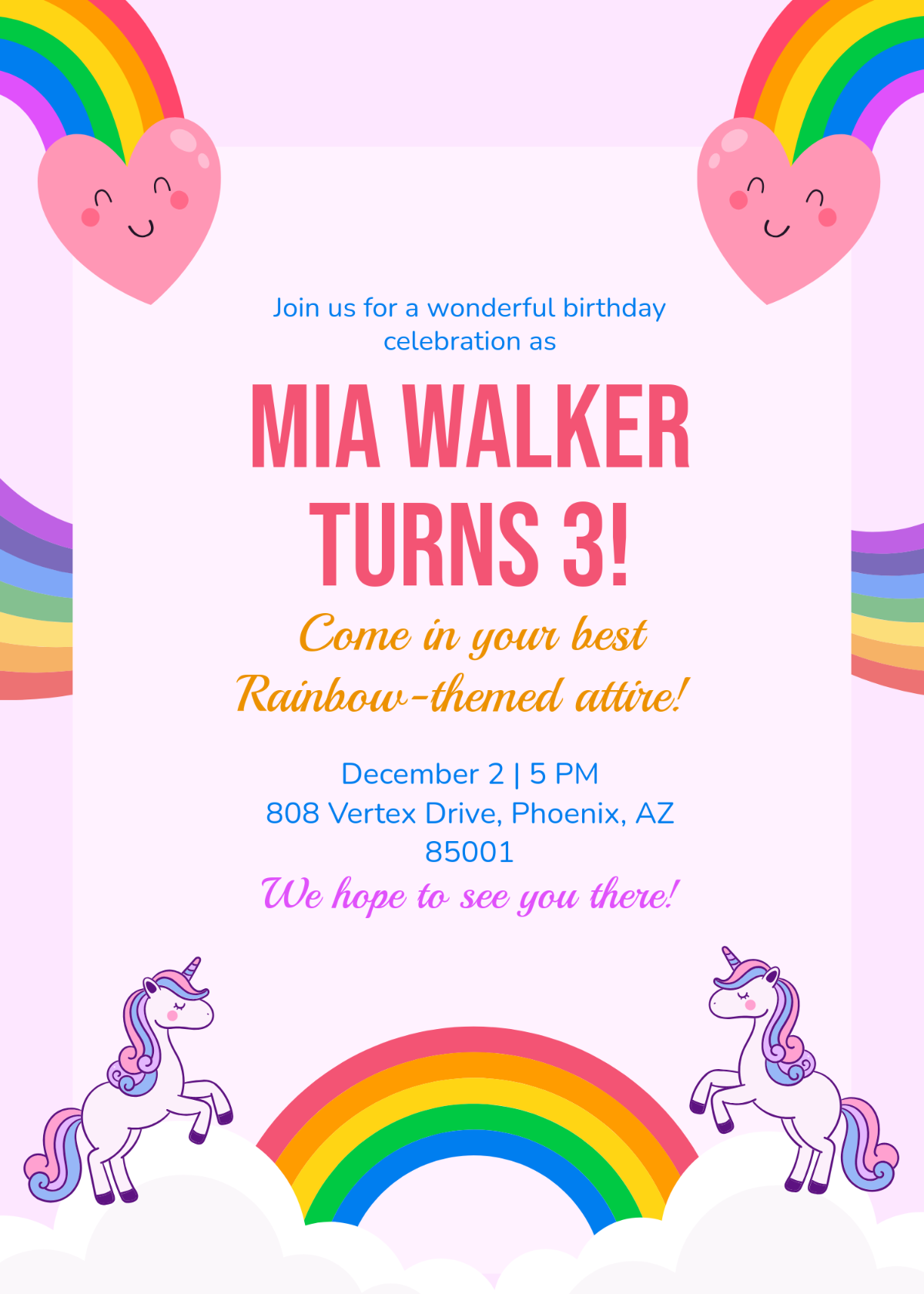 Free Rainbow Birthday Invitation Template To Edit Online