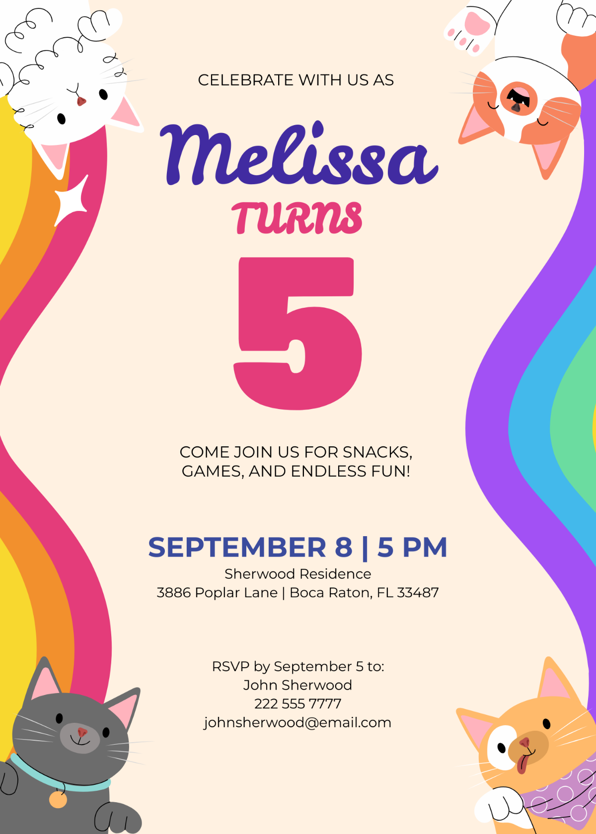 Free Rainbow Theme Kitty Invitation Template Edit Online Download 