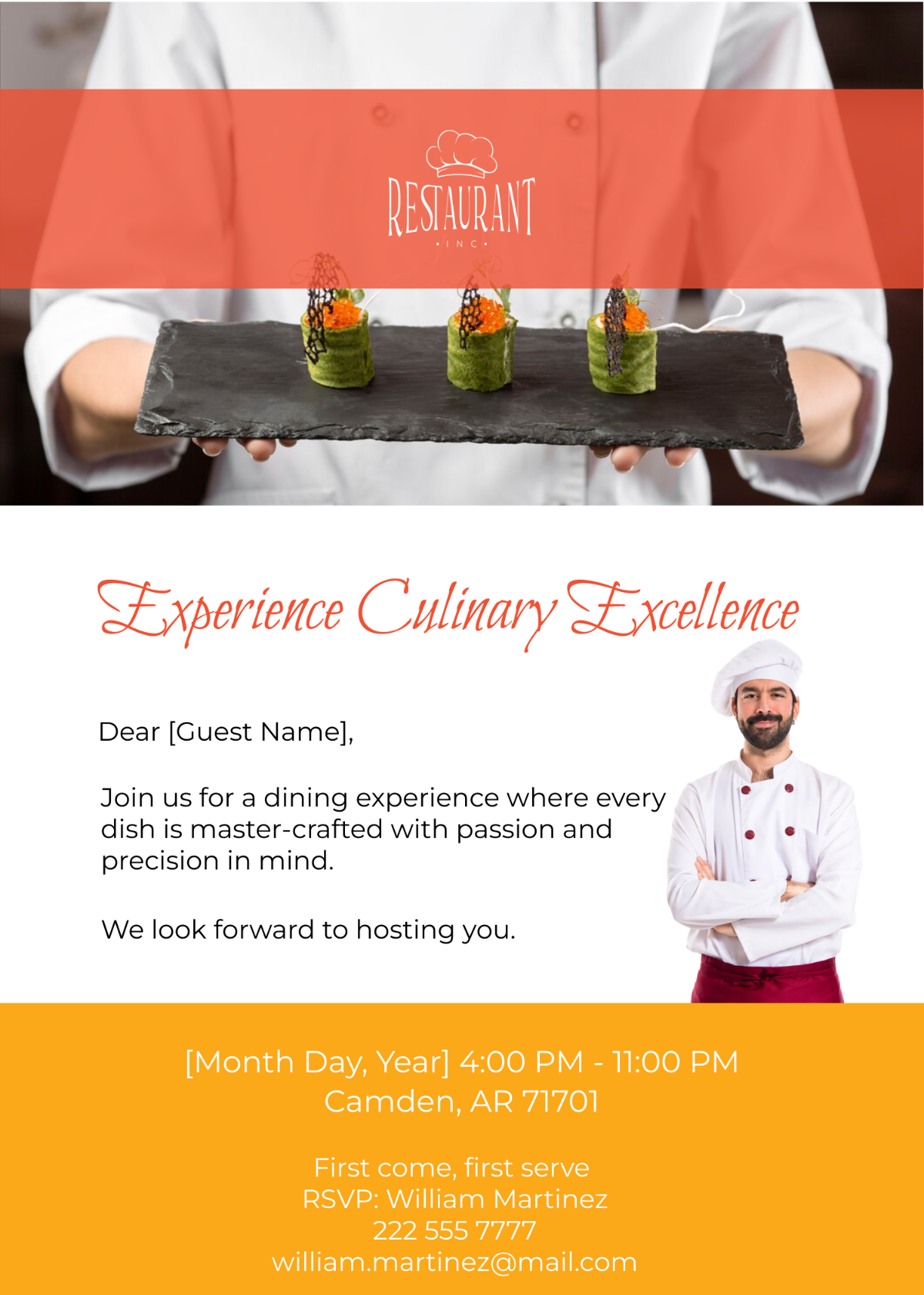 restaurant invitation template
