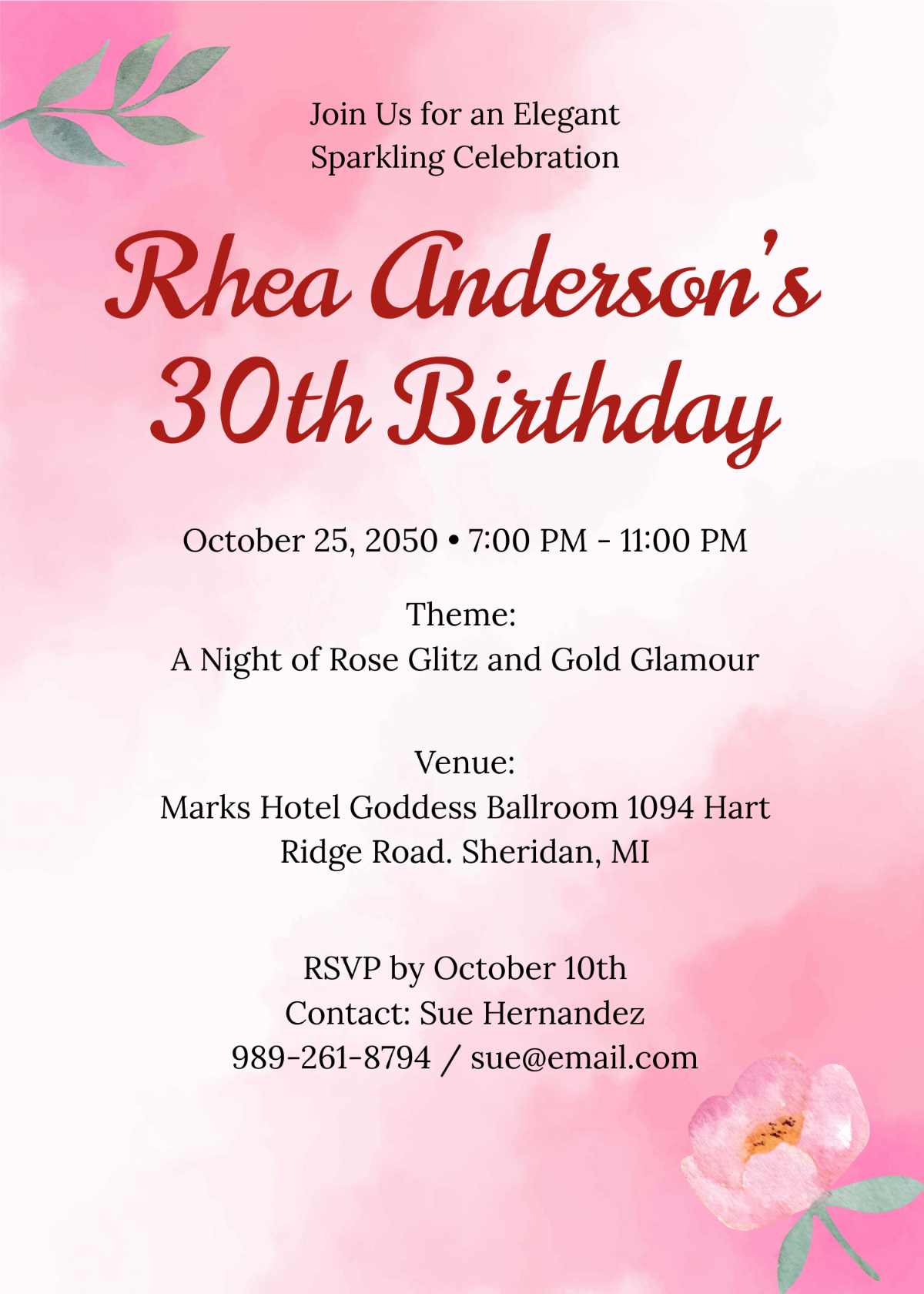 Free Rose Gold 30th Birthday Invitation Template To Edit Online