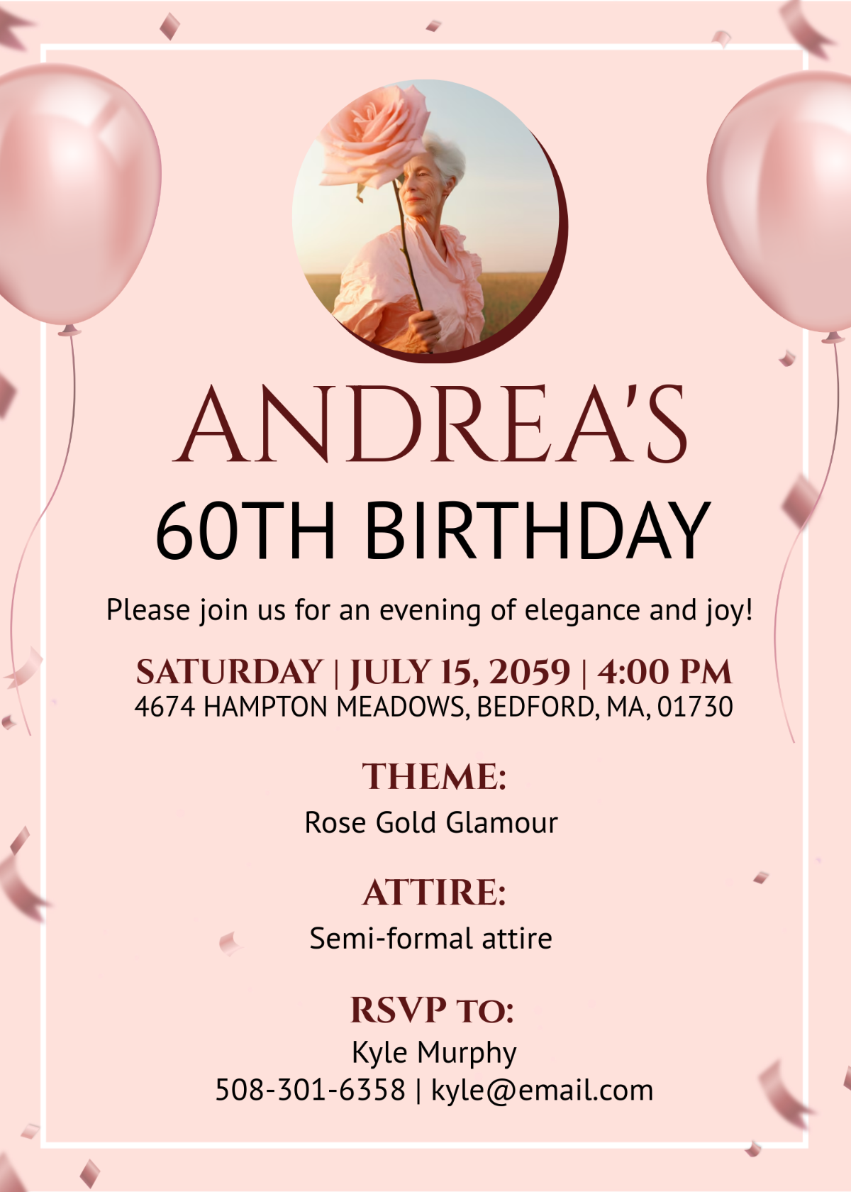 Free Rose Gold 60th Birthday Invitation Template To Edit Online