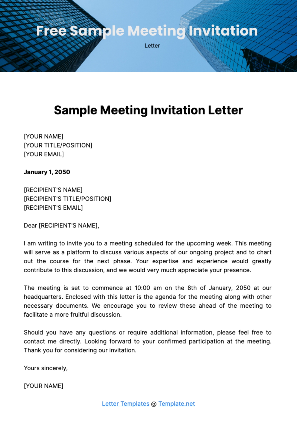 Free Sample Meeting Invitation Letter Template Edit Online Download 