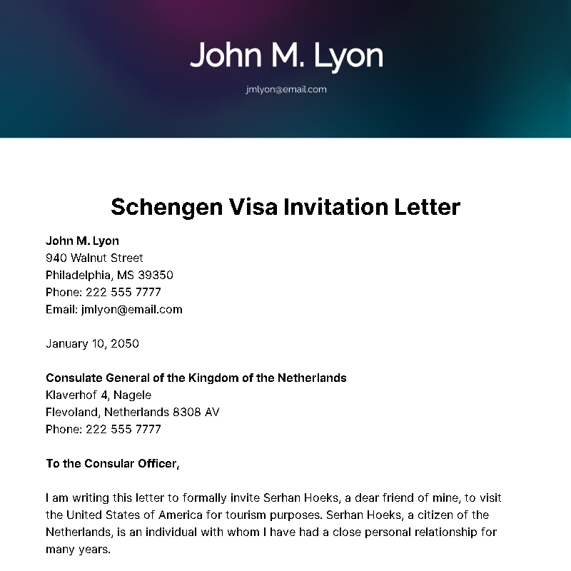Free Schengen Visa Invitation Letter Template To Edit Online