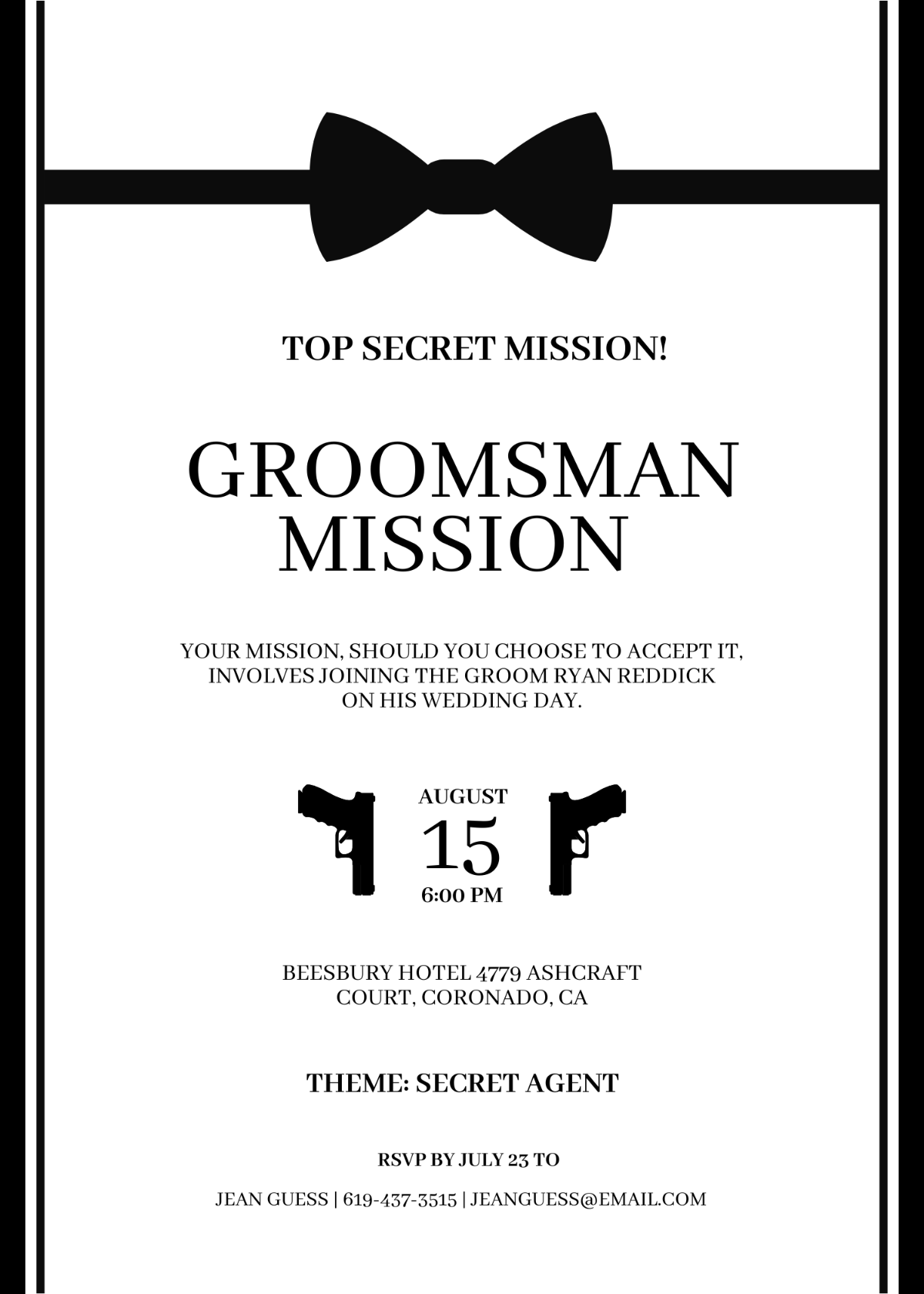 Free Secret Agent Groomsman Invitation Template To Edit Online