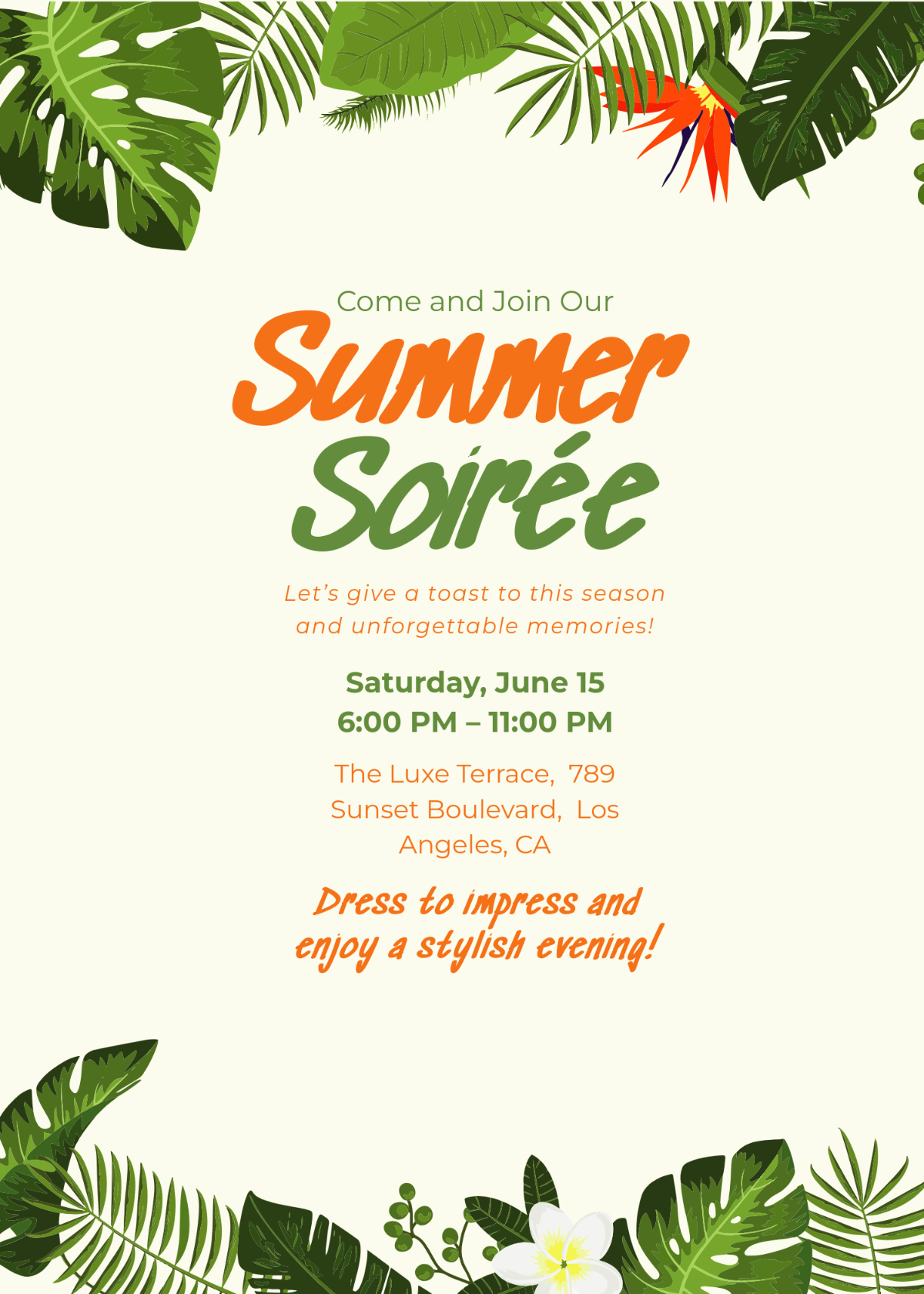 Free Simple Summer Soiree Invitation Template To Edit Online