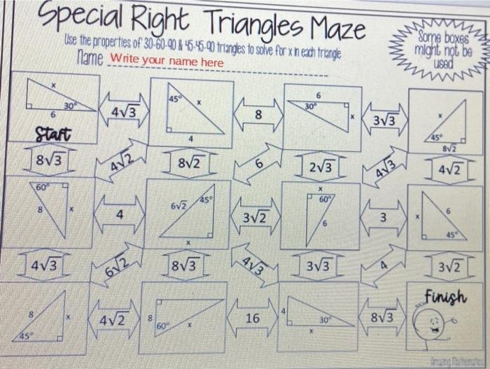special right triangles worksheet answer key