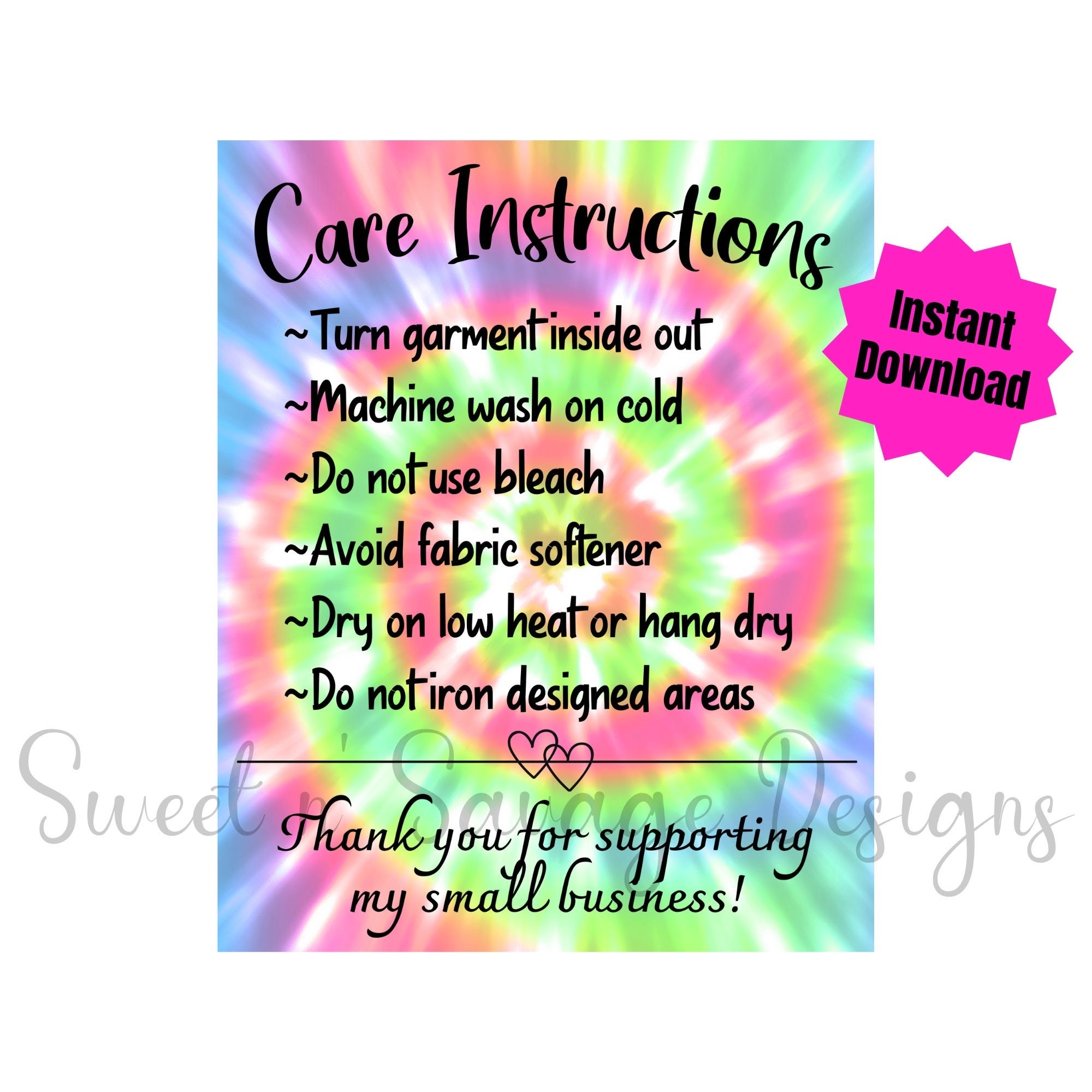 Free Template Tie Dye Care Instructions Printable Free Printable