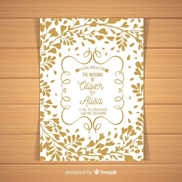 Free Vector Leaves Silhouette Wedding Invitation Template