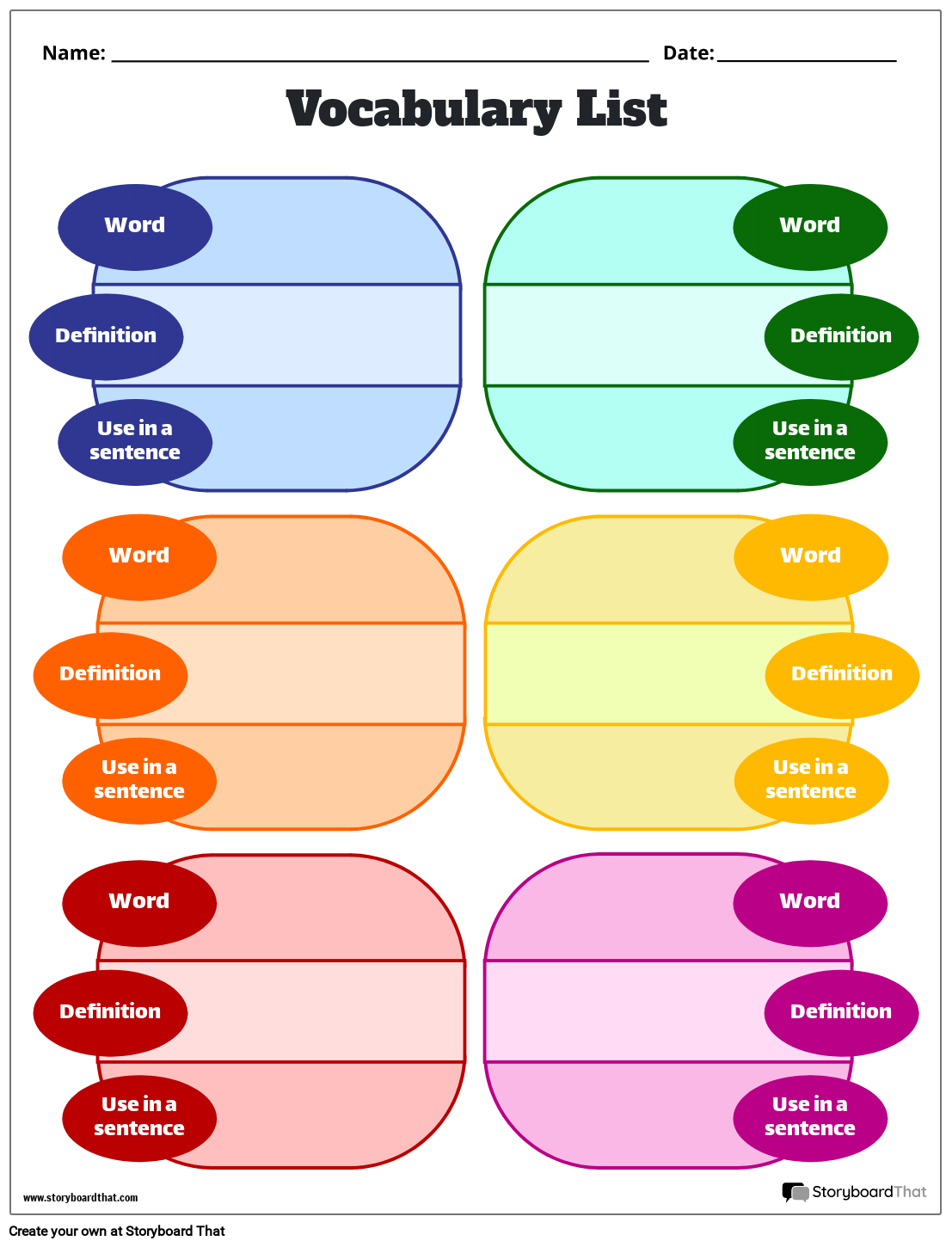 Free Vocabulary Worksheet Templates At StoryboardThat Worksheets Library