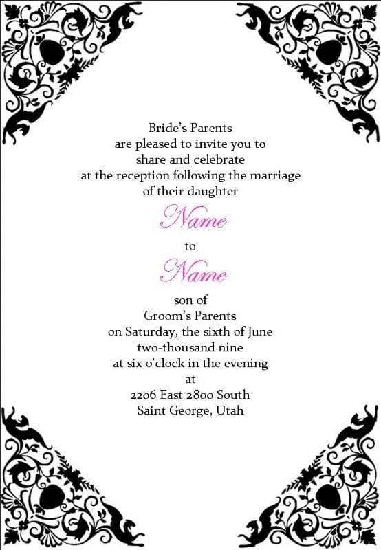 Free Wedding Reception Invitation Template