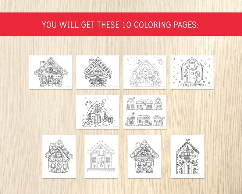 Gingerbread Houses Coloring Pages Kids Christmas Coloring Etsy