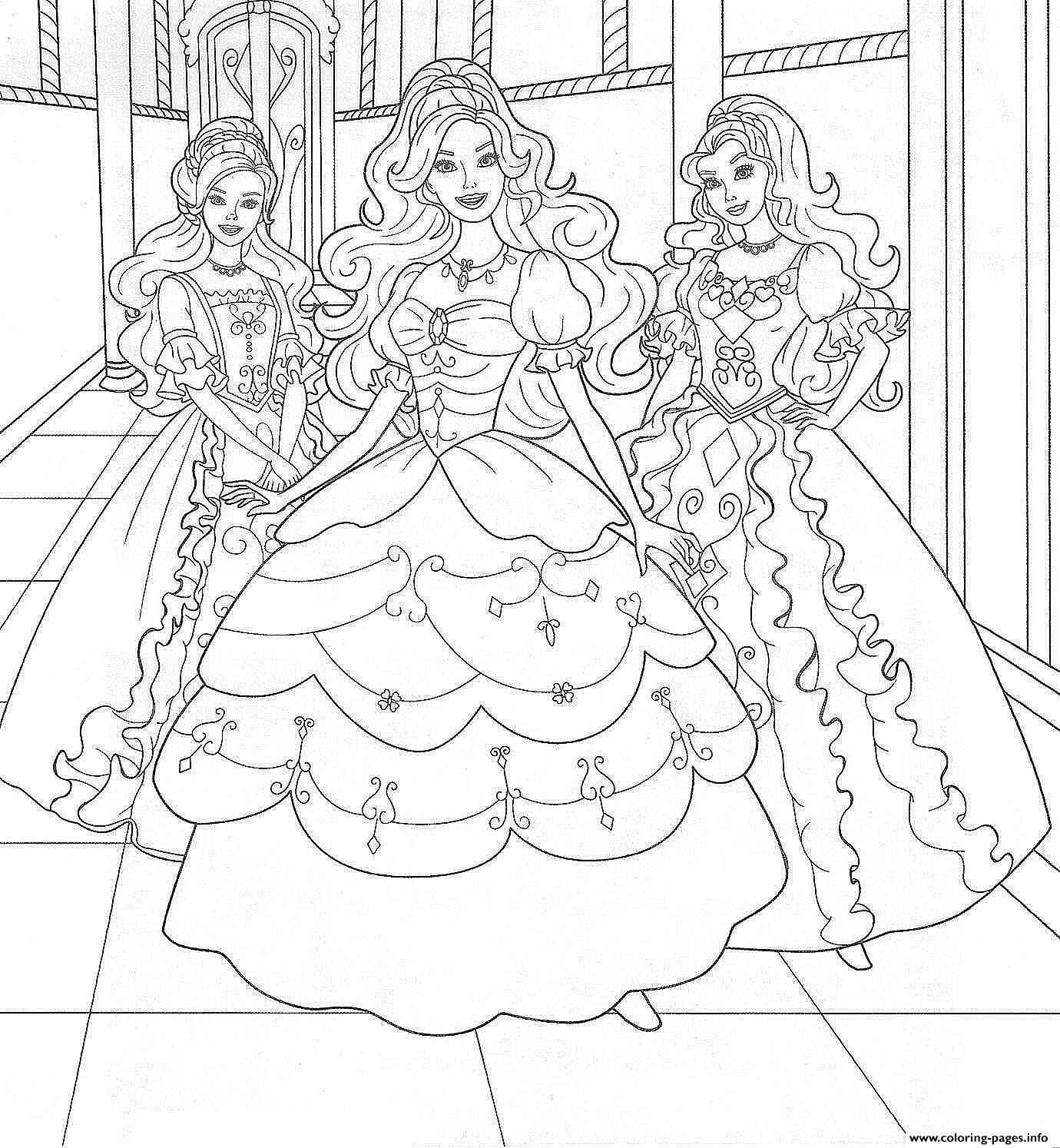 Girls S Barbie Three Princess1e895 Coloring Page Printable