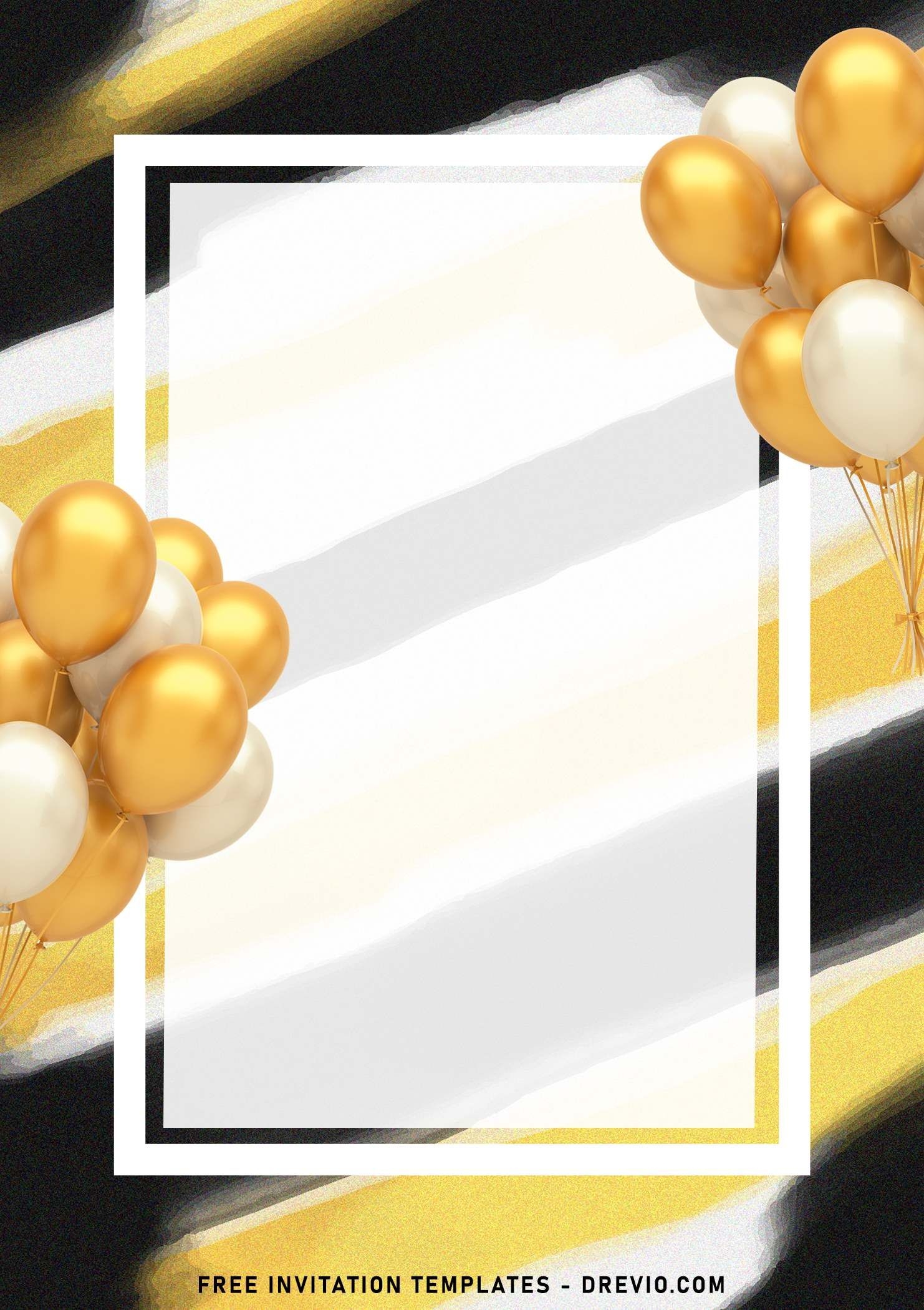 Gold And White Balloons Floating In The Air With A Square Frame On Top