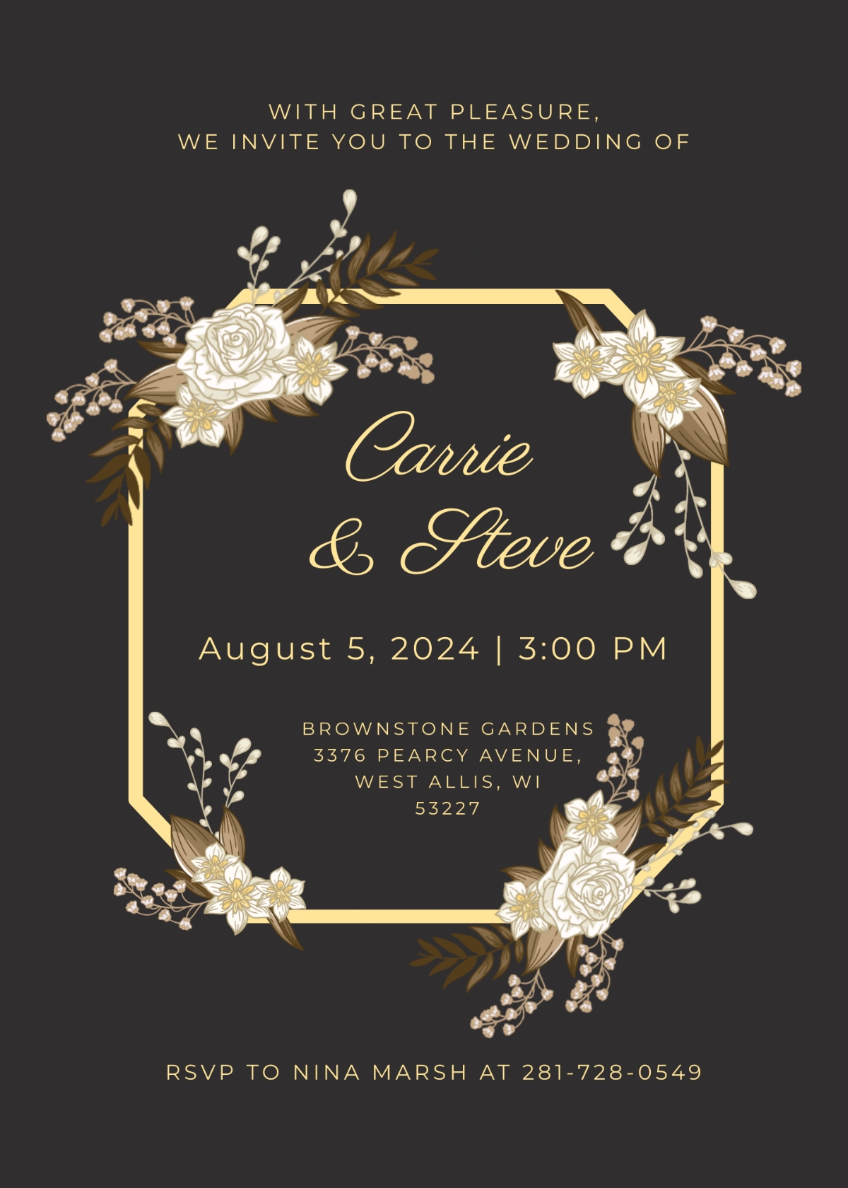 Gold Wedding Invitation Templates Edit Online Download Example 