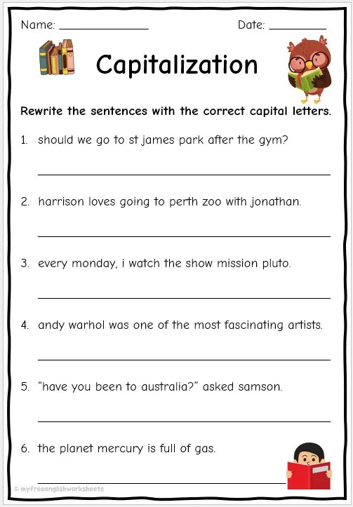 Grade 2 Capitalization Worksheets Free Printables English 