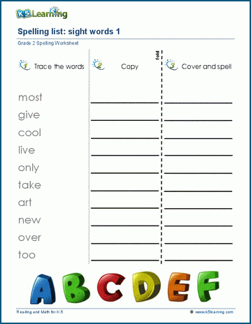 Grade 2 Spelling Lists Practice K5 Learning Worksheets Library
