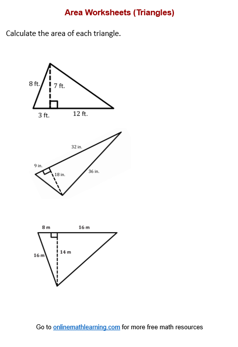 worksheets for area of a triangle