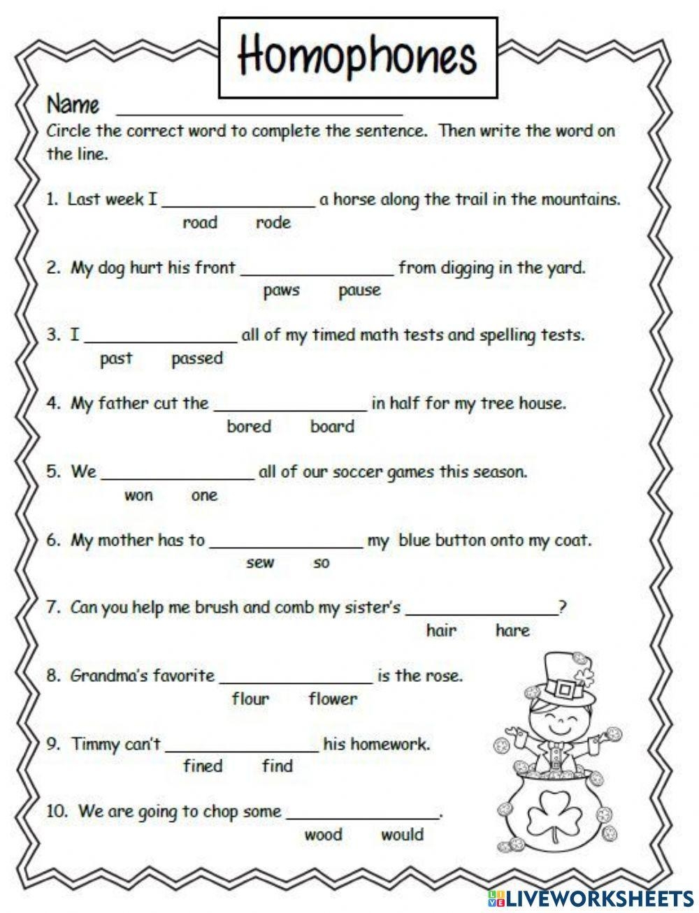Grade 4 Homophone Worksheets Free Printables Worksheets 