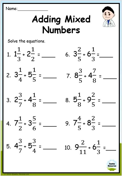 Grade 6 Adding Mixed Numbers Worksheets Math Worksheets Worksheets 