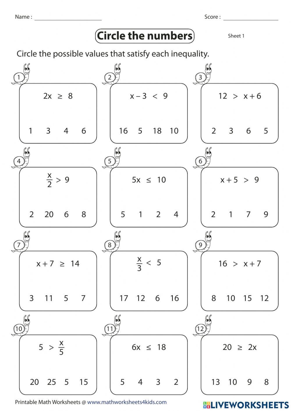 Grade 6 Inequality Online Exercise For Live Worksheets Worksheets 