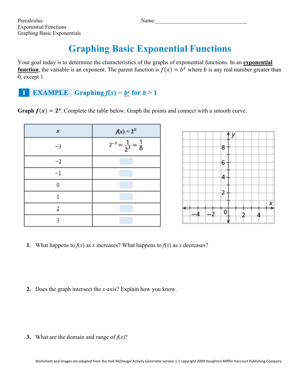worksheet on exponential functions