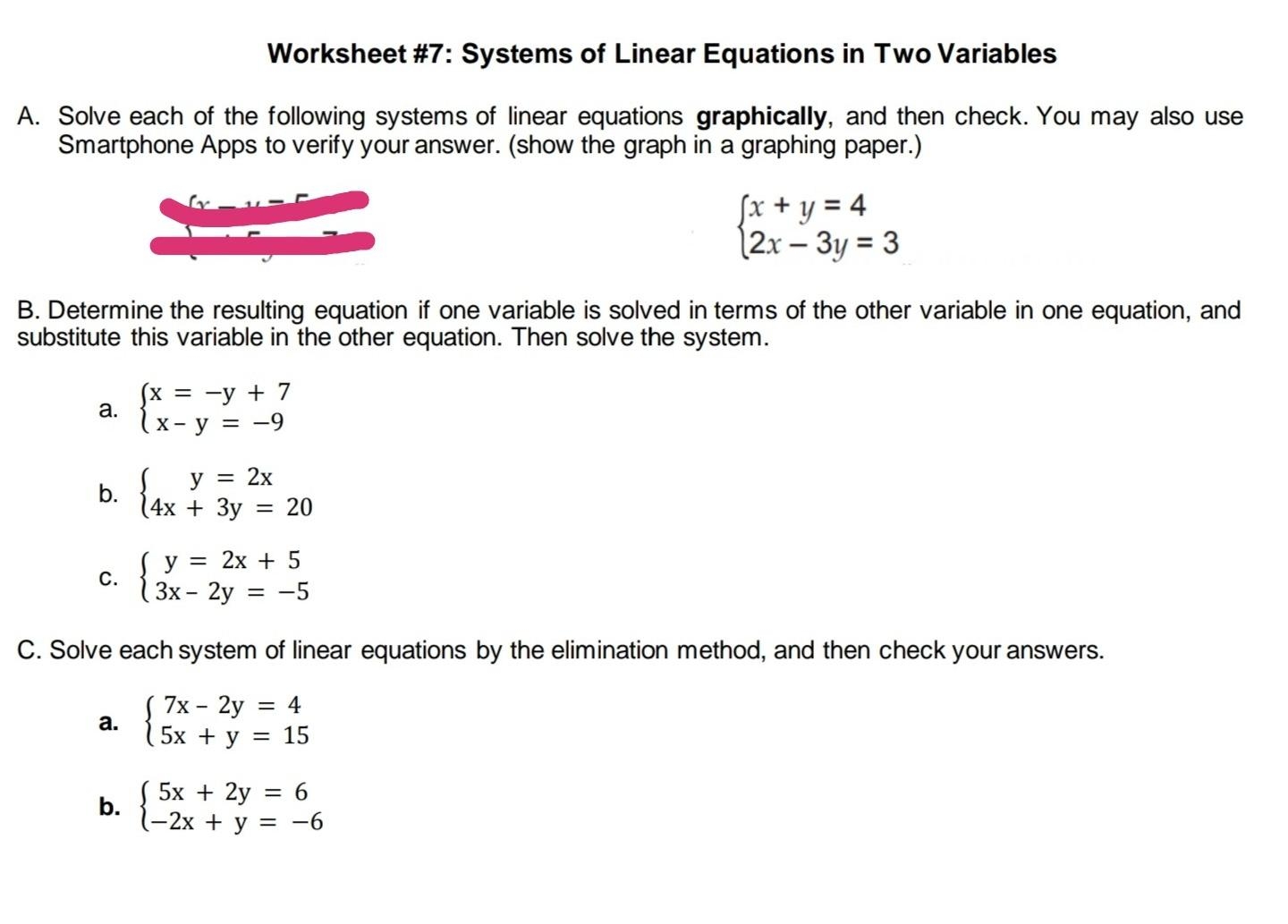 solving systems of equations graphically worksheet answers