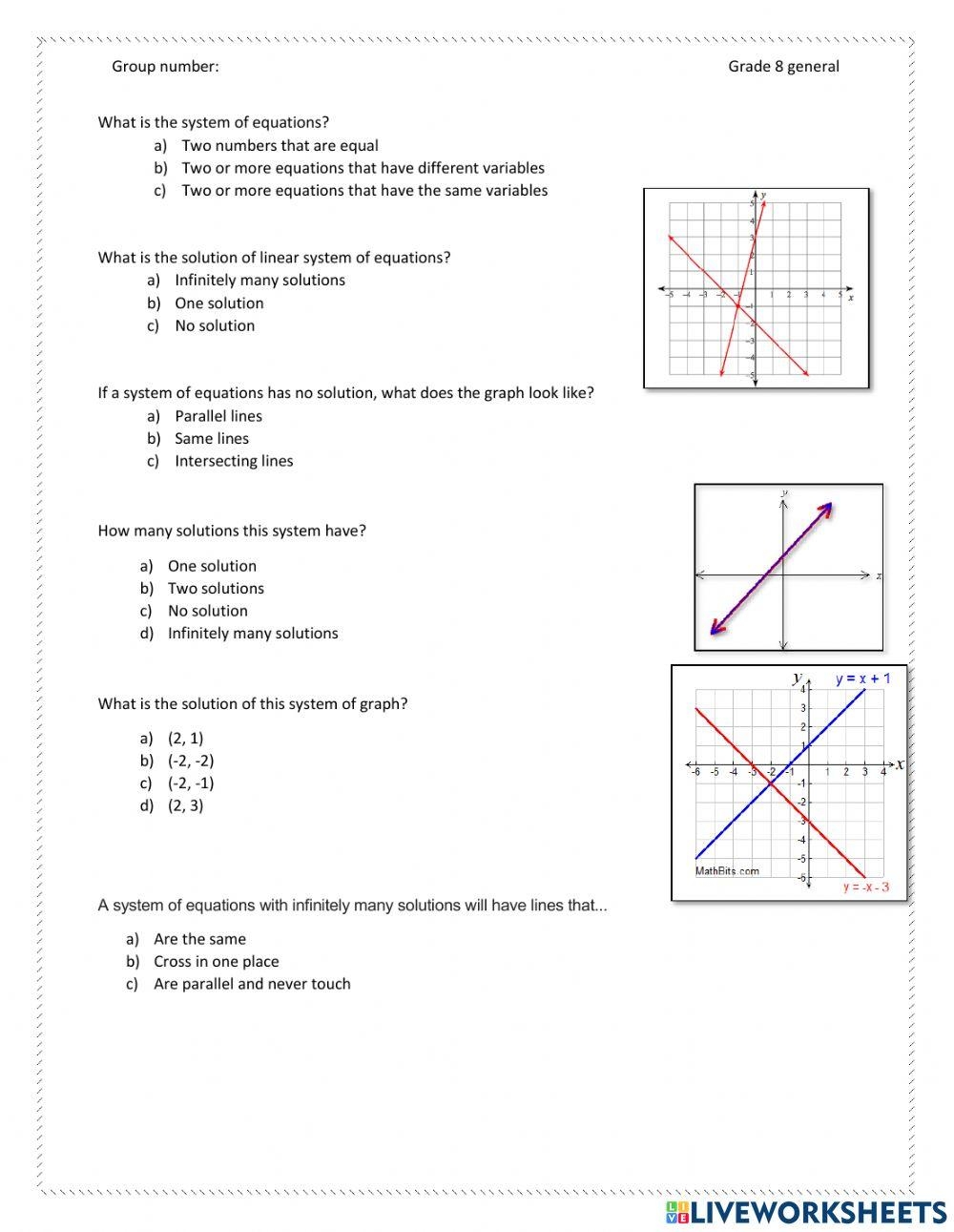 Graphing Systems Of Linear Equations Worksheet Education 