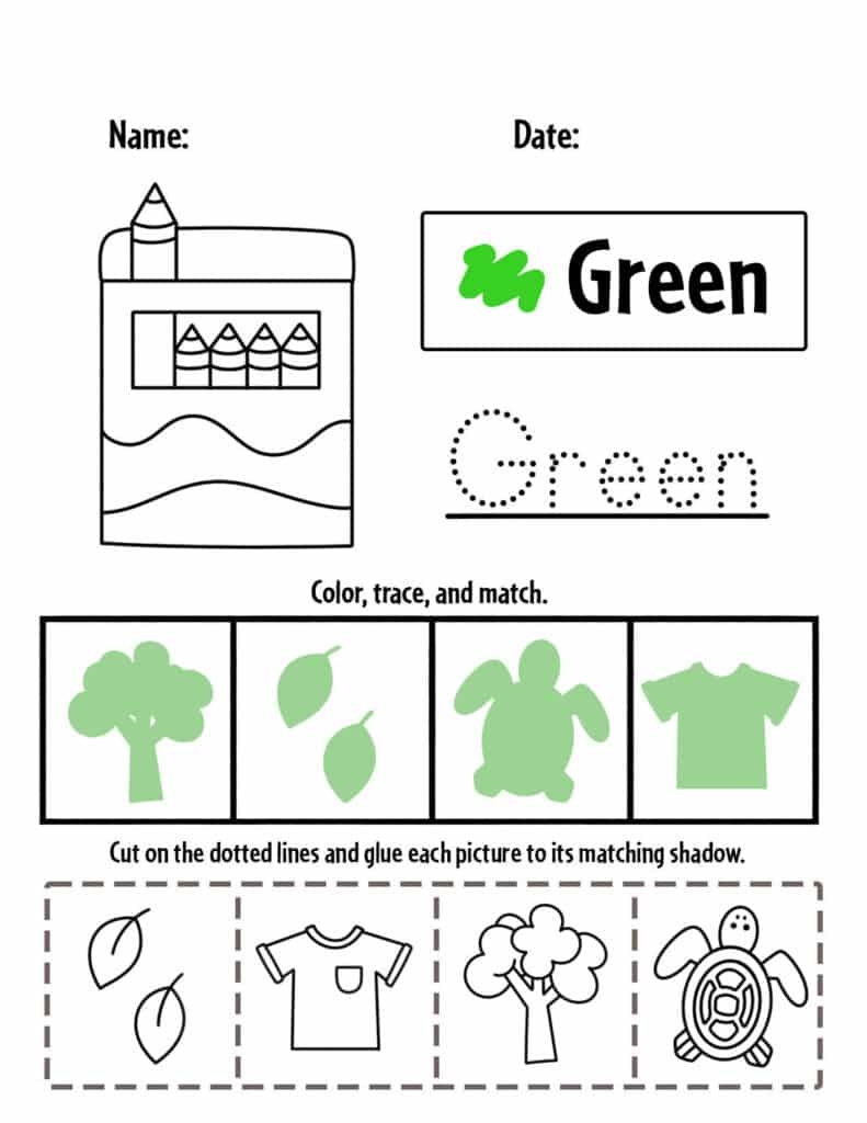 color green worksheets for preschoolers