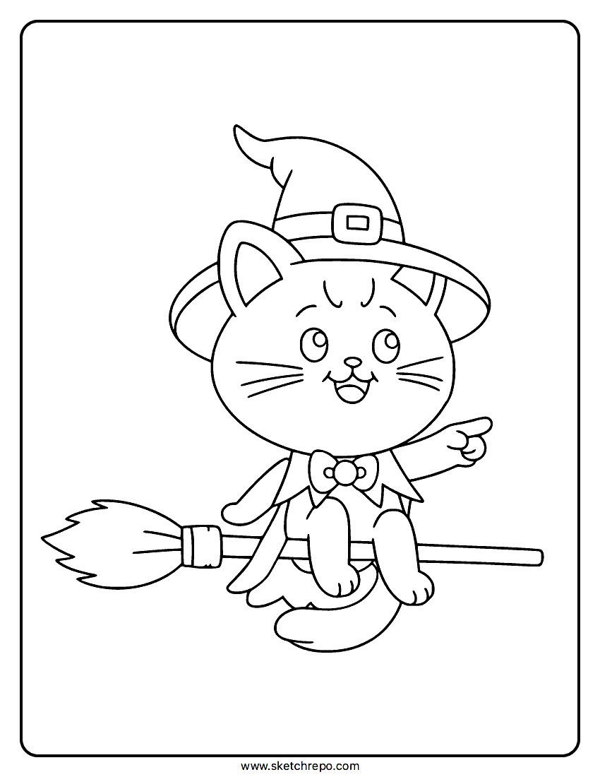 Halloween Cat Witch Coloring Page Sketch Repo