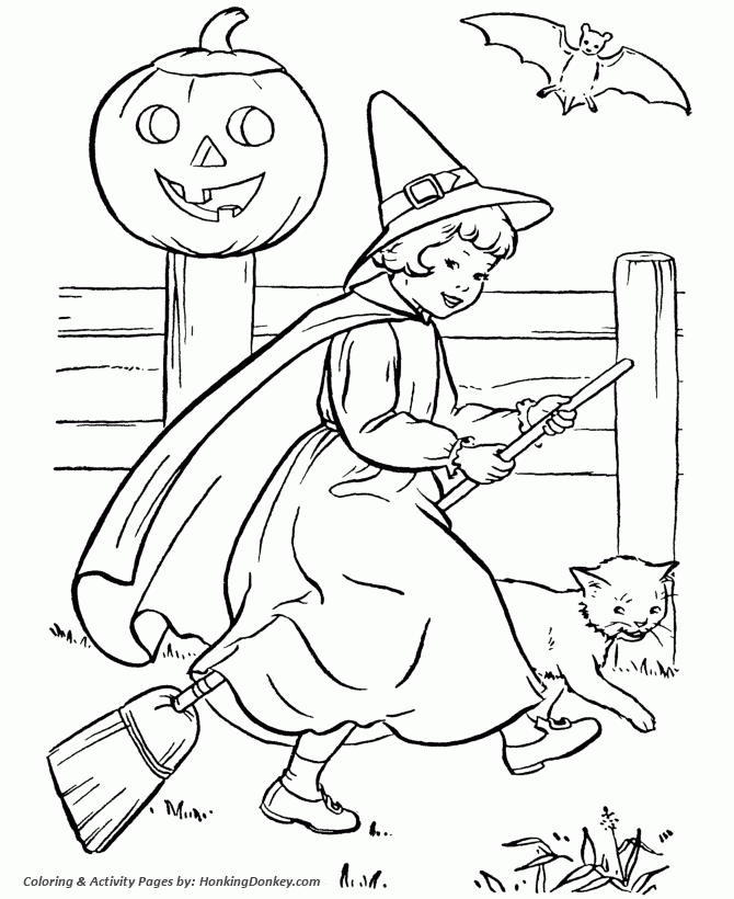 Halloween Witch Coloring Pages Halloween Witch Girl Riding Her Broom 