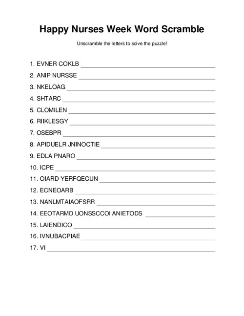 printable nurses week games pdf