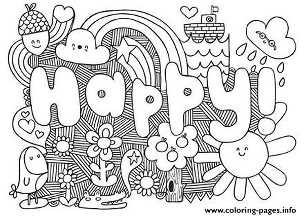 Happy Word Coloring Page Printable