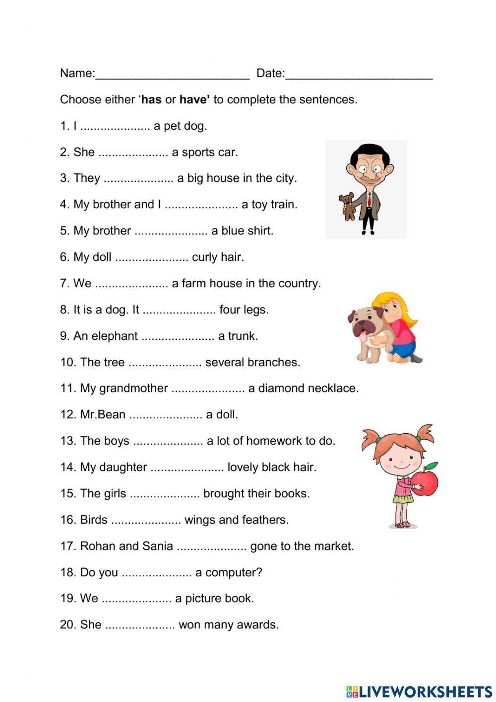 Have Has Free Worksheet Live Worksheets Worksheets Library